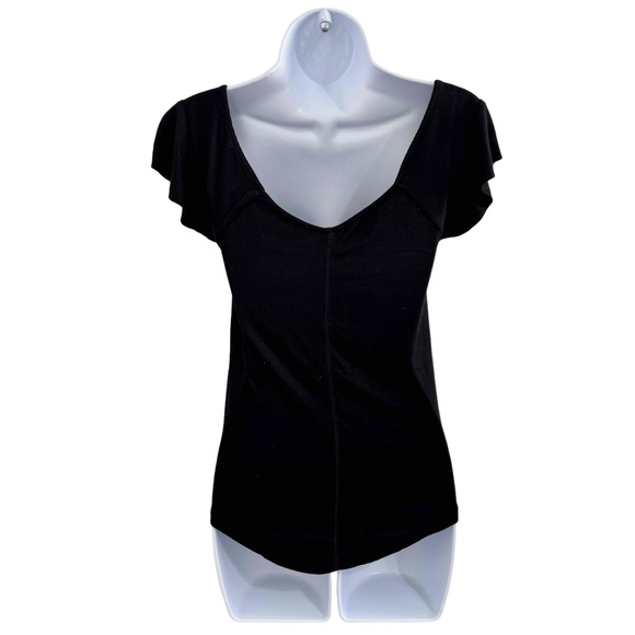 Free People Black Short Puff Sleeves Sweetheart Neck Fitted Top Womens Top S/M - Picture 9 of 16